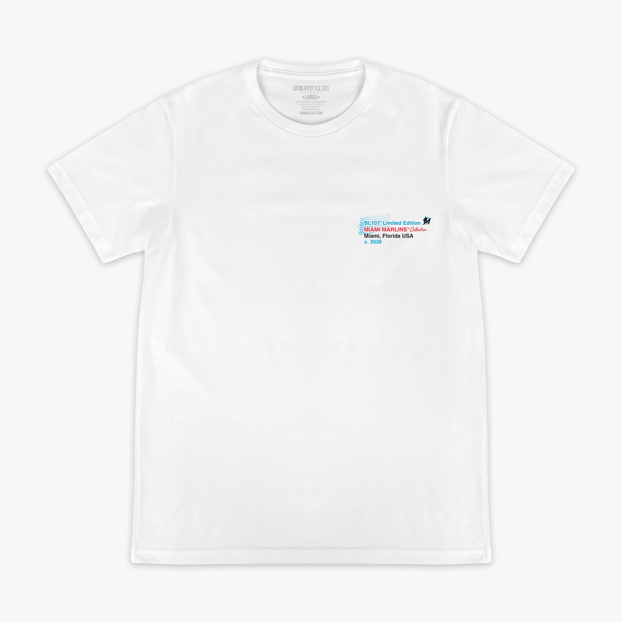 Graphic tee with “Miami Marlins Drip” design — front view
