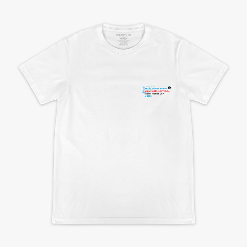 Graphic tee with “Miami Marlins Drip” design — front view
