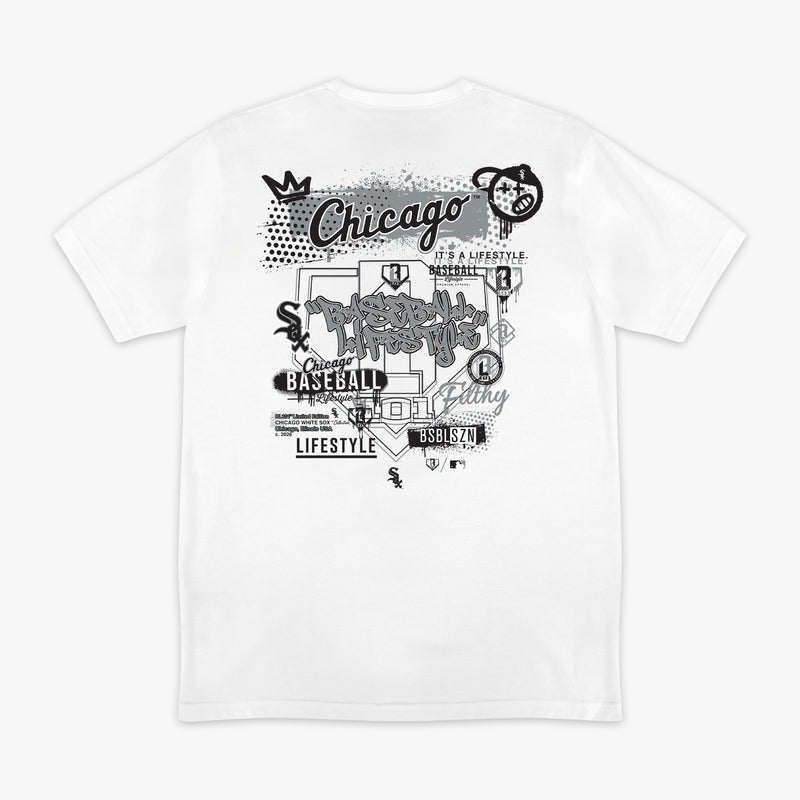 Graphic tee with “Chicago White Sox Drip” design — back view