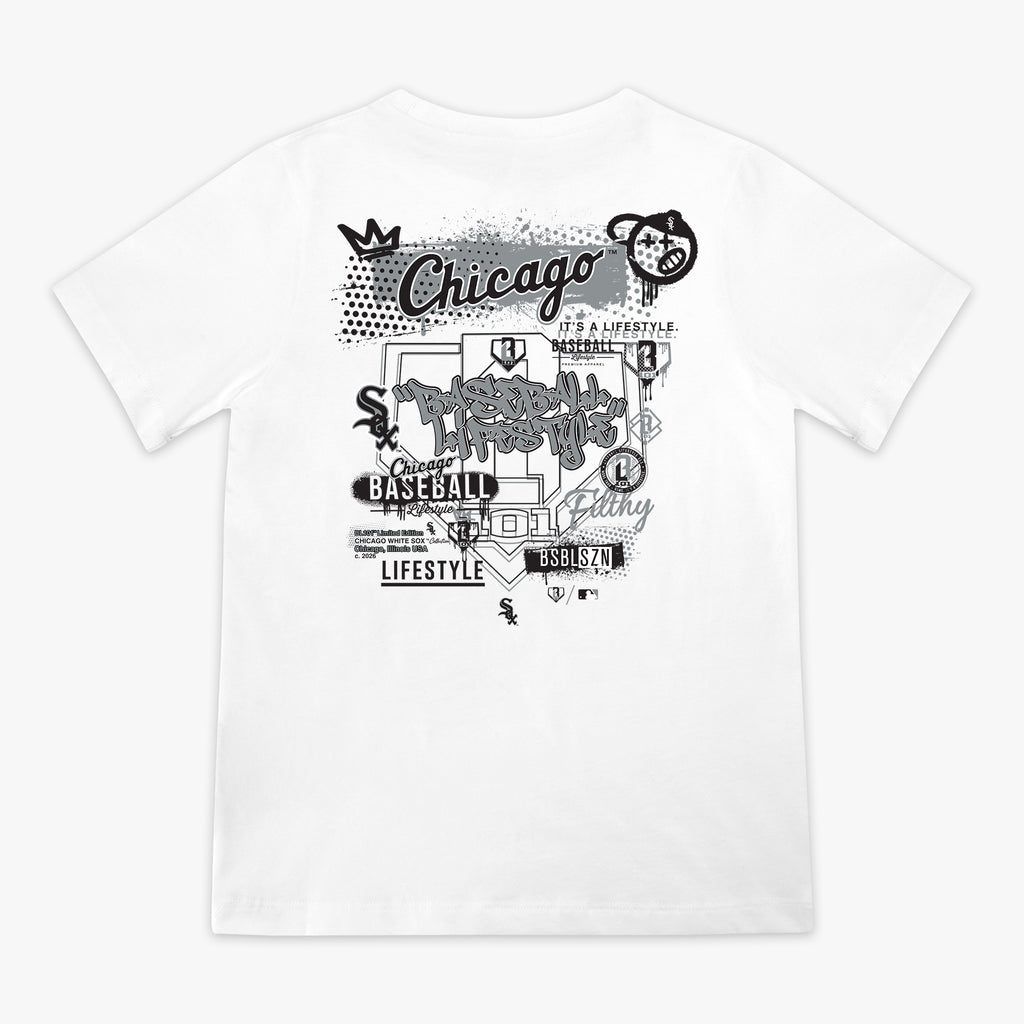 Youth graphic tee with “Chicago White Sox Drip” design — back view