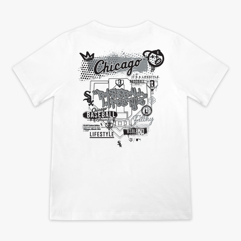 Youth graphic tee with “Chicago White Sox Drip” design — back view