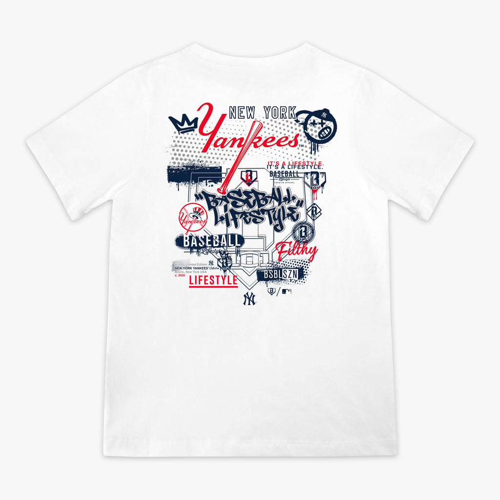 Youth graphic tee with “New York Yankees Drip” design — back view