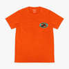 Orange t-shirt with a small 'Where Dust Meets Diamond' logo on the chest against a white background