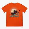 Orange t-shirt with a graphic of a person riding a bucking bronco and 'Where Dust Meets Diamond' text on a white background