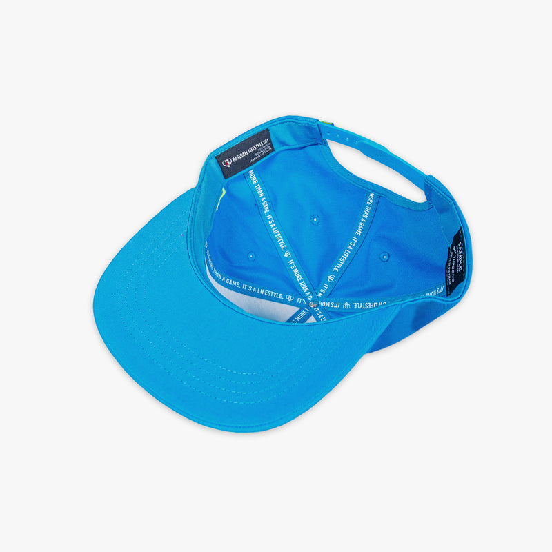 Blue cap with 'Baseball Lifestyle 101' tag on a white background