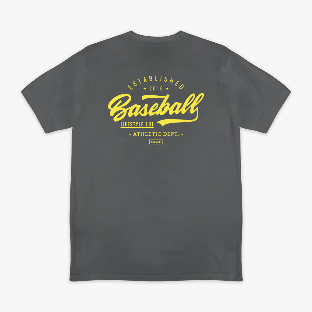 Established Tee Charcoal/BL Yellow Baseball Lifestyle 101