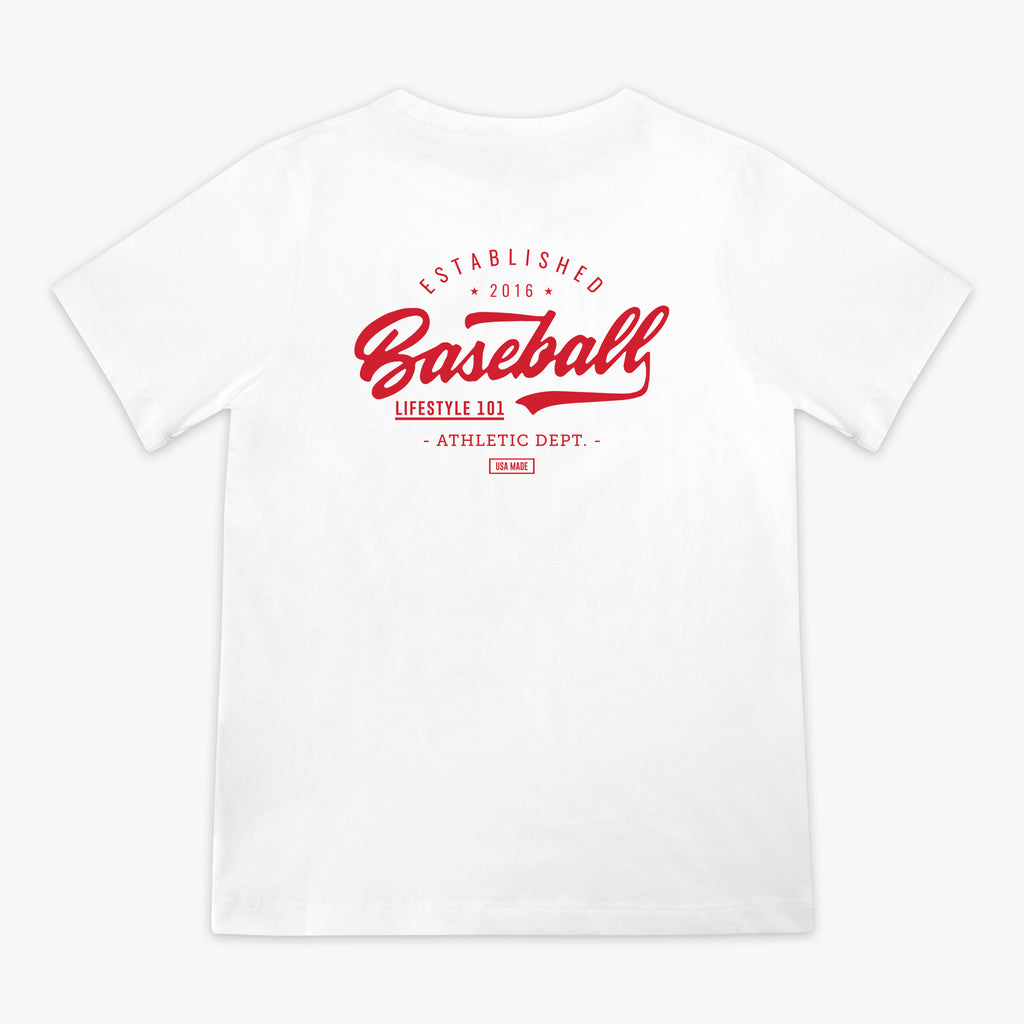 Established Youth Tee BL White/BL Red Baseball Lifestyle 101