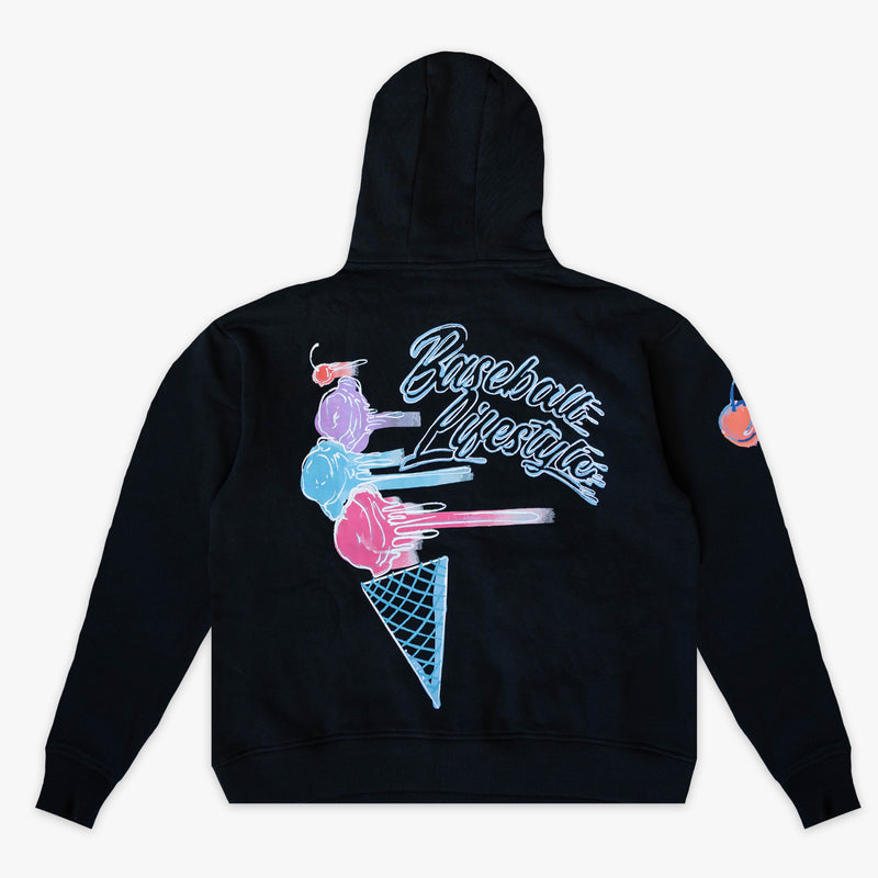 Black Fastball Scoops hoodie — back view
