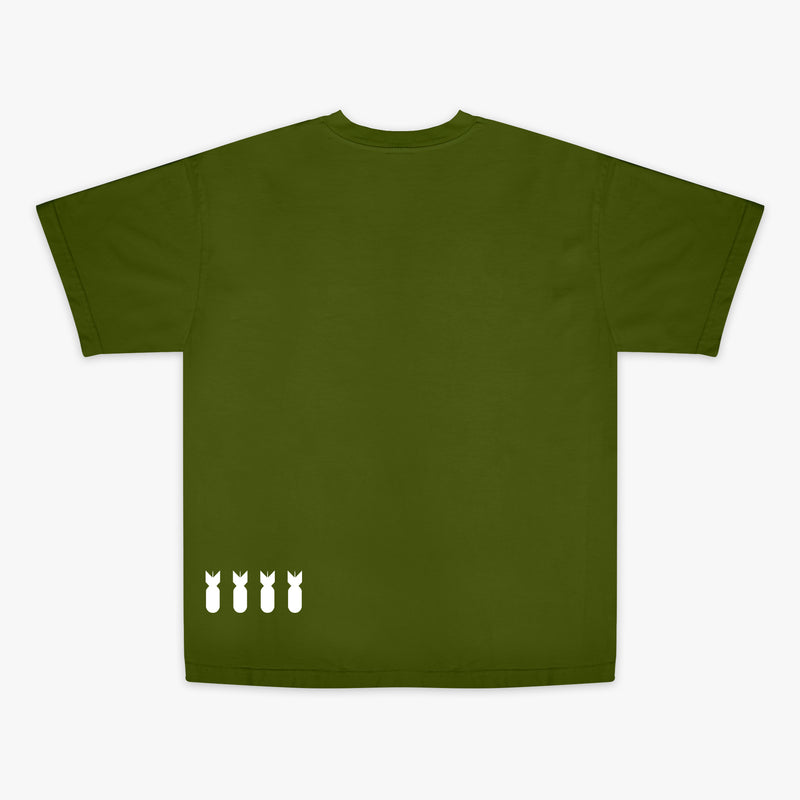 Army green graphic T-Shirt with military graphic on bottom of shirt