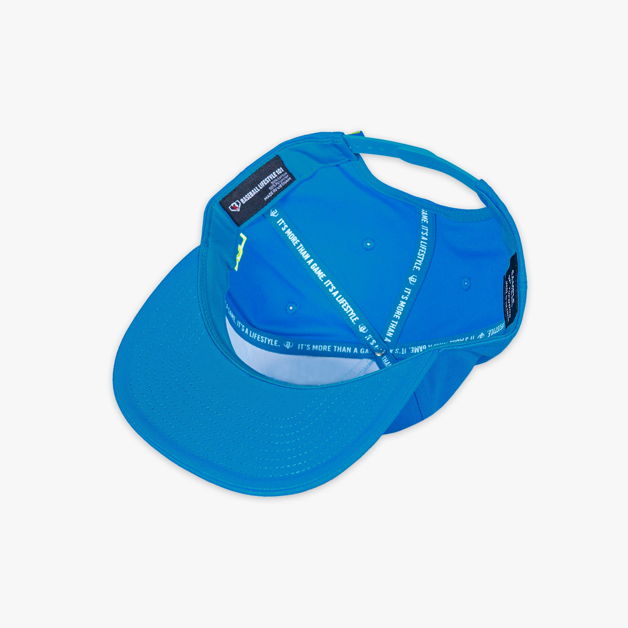 Blue cap with Baseball Lifestyle tag on a white background