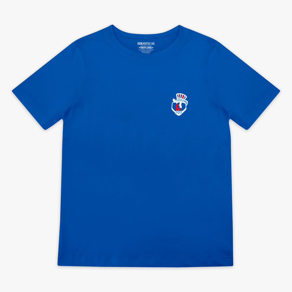 Blue 4th of July youth tee, Baseball Lifestyle 101