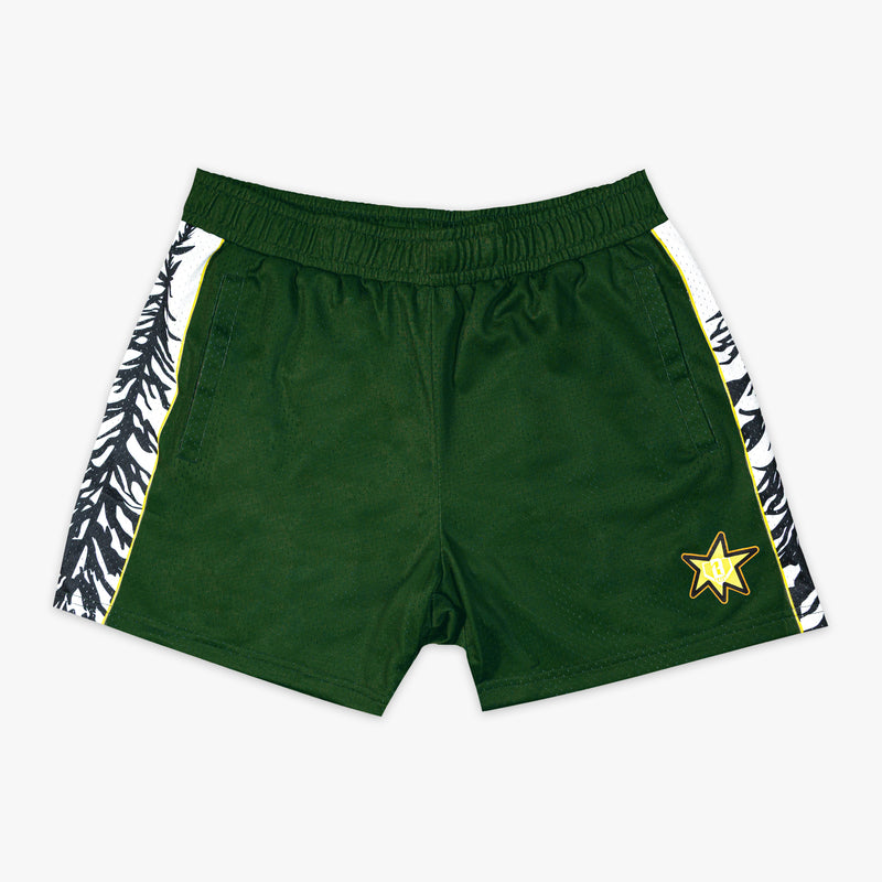 Forest Youth Shorts baseball pine tree gold star camping
