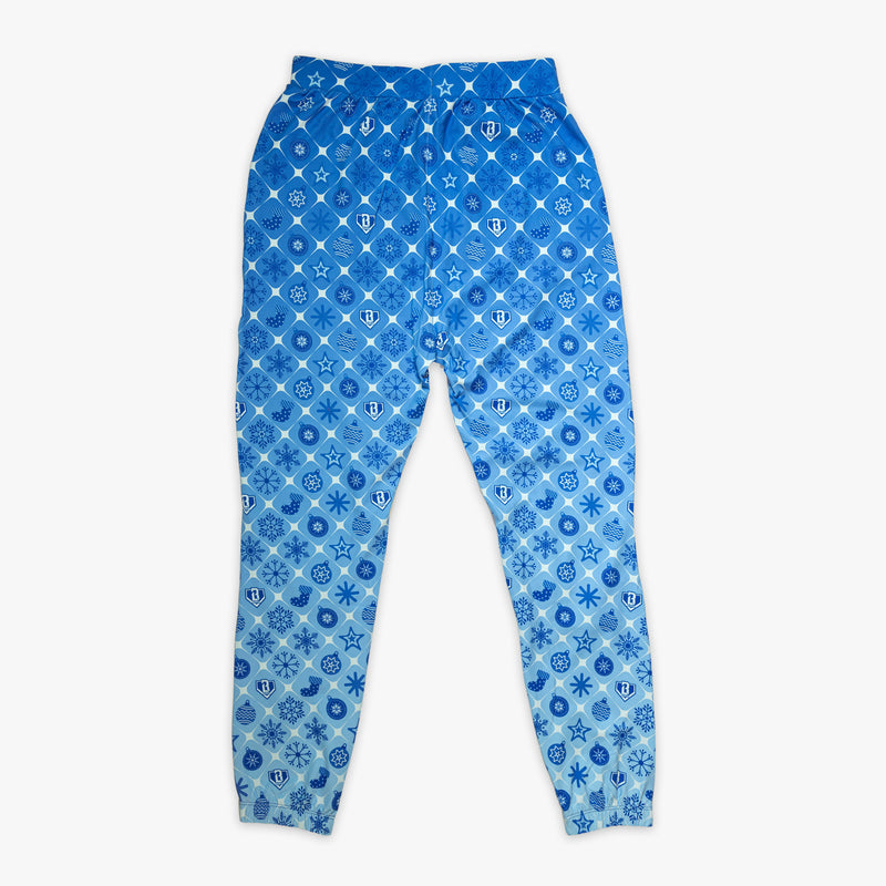 Blue pajama pants with "Frozen Diamond" design — back view