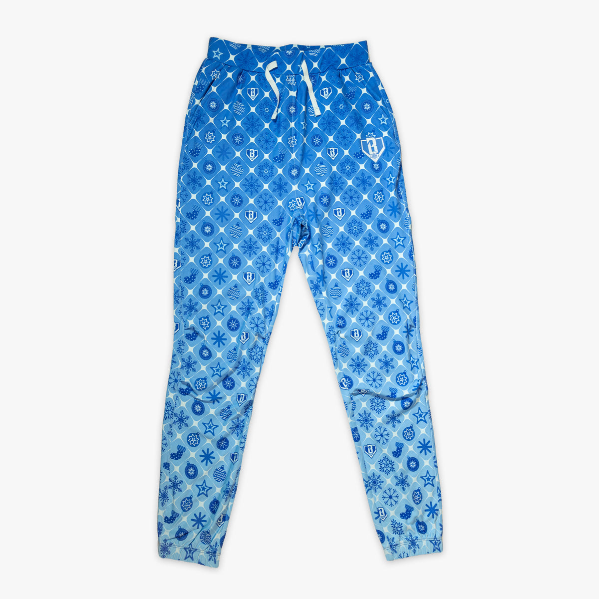 Blue pajama pants with "Frozen Diamond" design — front view