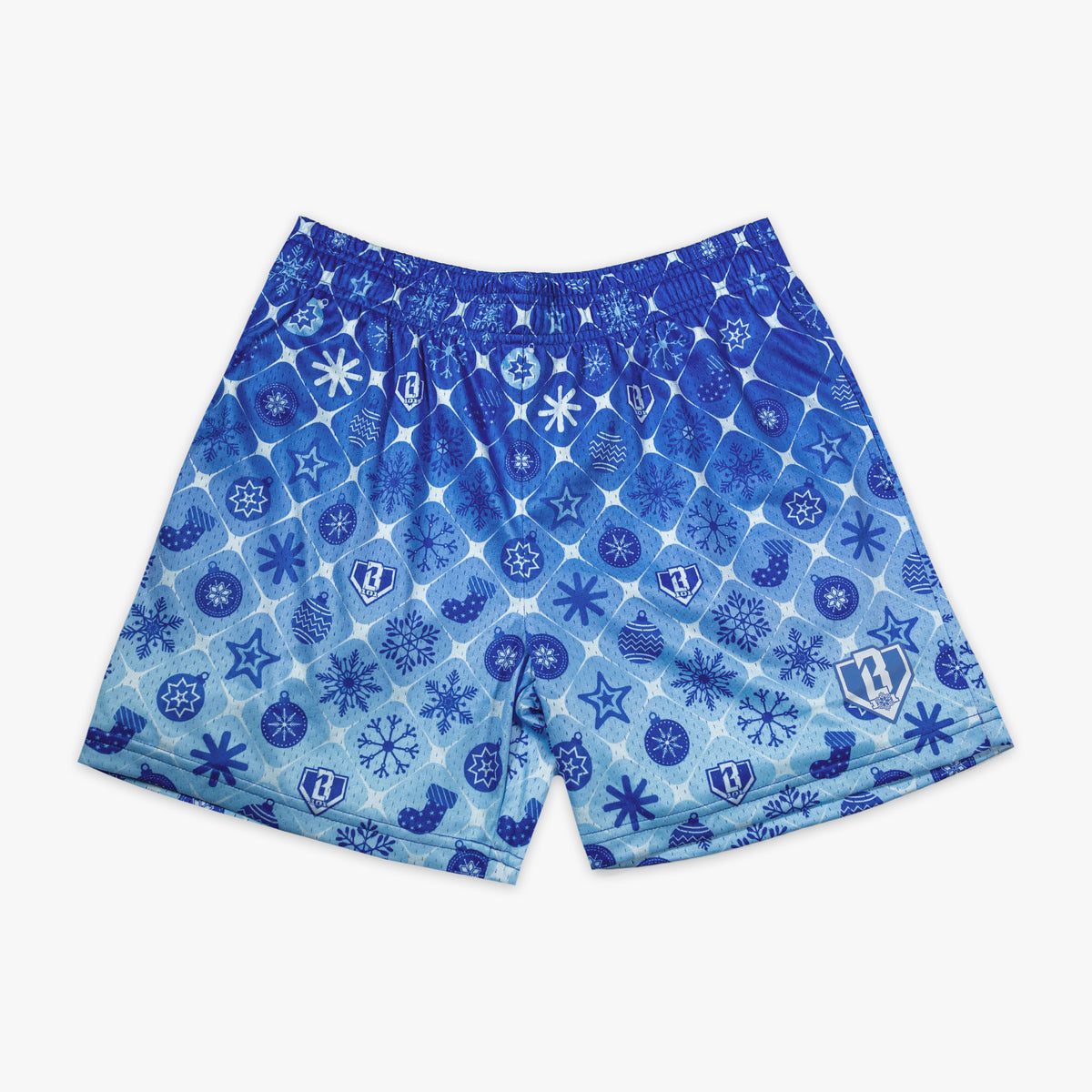 Blue youth shorts with "Frozen Diamond" design - front view