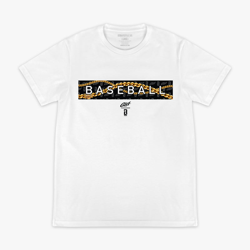 White GLD X Radar graphic tee — front view