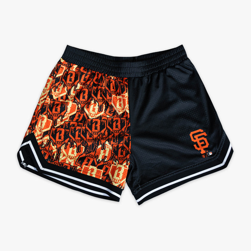 Black shorts with "San Francisco Giants Sticker Court" design - front view