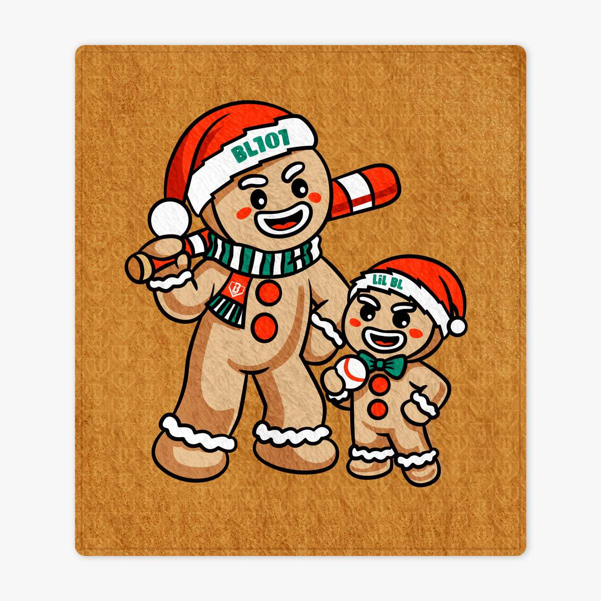 Brown blanket with "Gingerbread Rookie Blanket" design