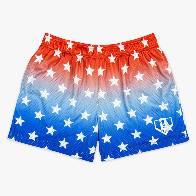 Red Gradient Freedom shorts — front view