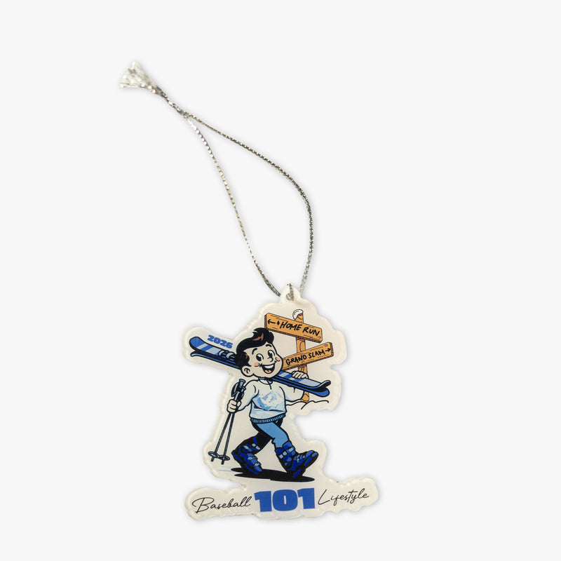 Brown ornament with "Grand Slam Ski Ornament" design
