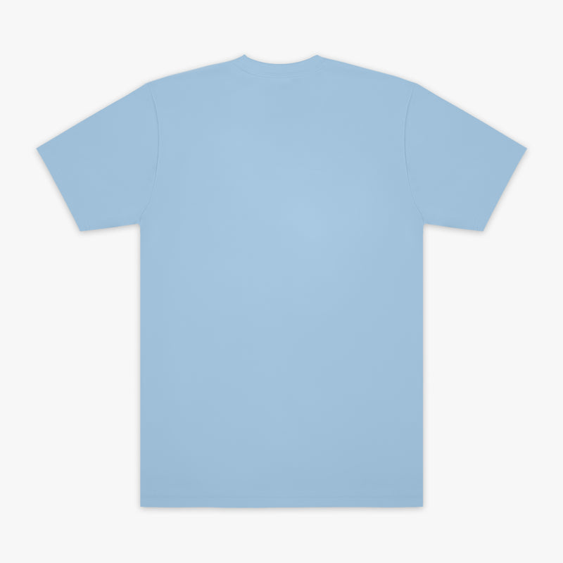 Plain light blue t-shirt on a white background