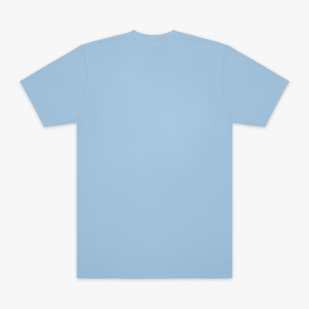 Plain light blue t-shirt on a white background