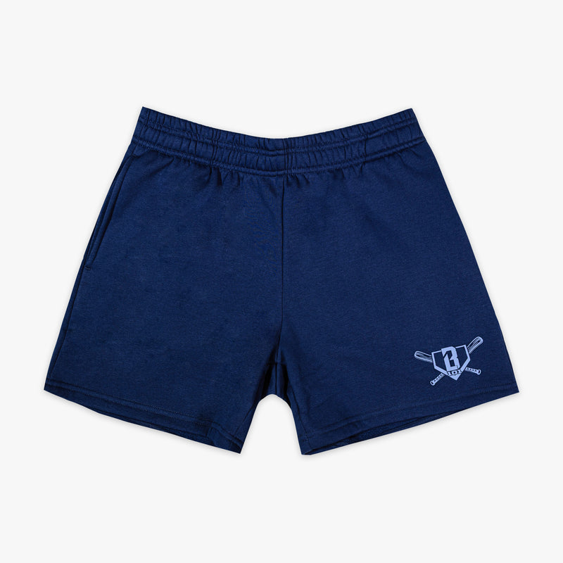Navy blue shorts with a BL101 logo on a white background