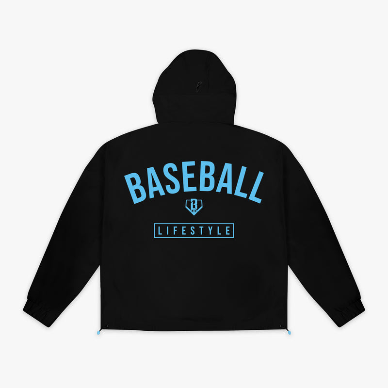 Black and light blue Heritage Premium Windbreaker youth windbreaker — back view