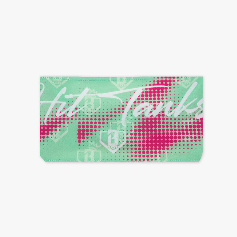 Teal headband with "Hit Tanks" design — product view