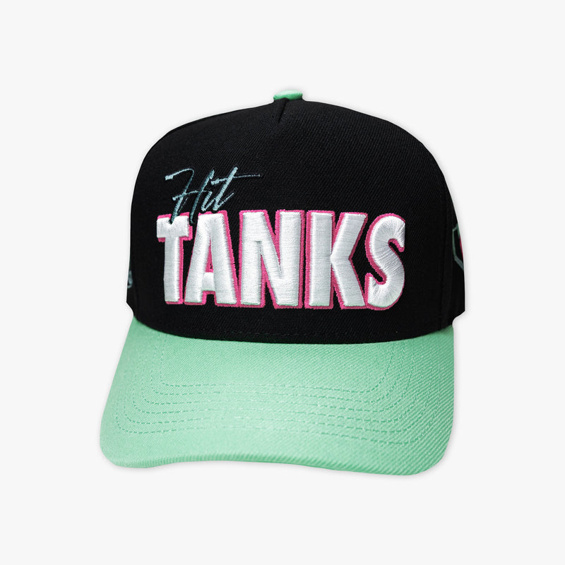 Black hat with "Hit Tanks" design — product view