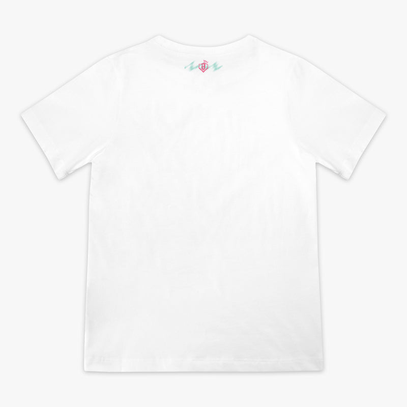 White youth graphic tee with "Hit Tanks" design — back view