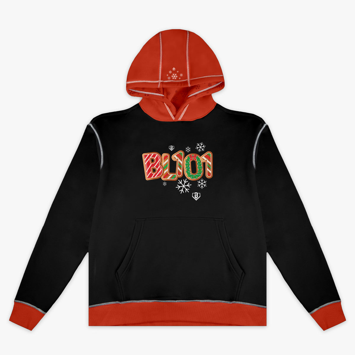 Black youth hoodie with "Holiday Cookie" design — front view