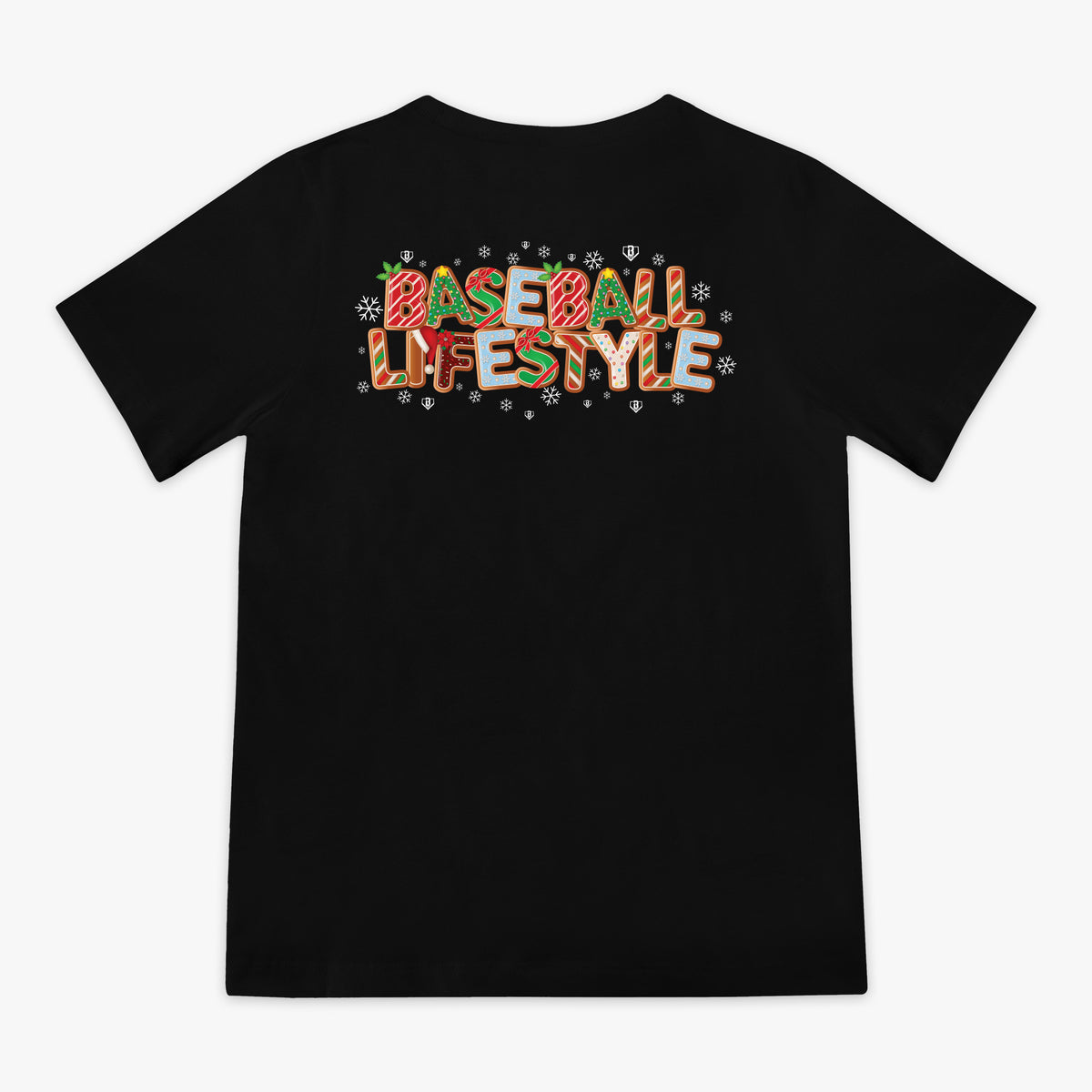 Black youth graphic tee with "Holiday Cookie" design — back view