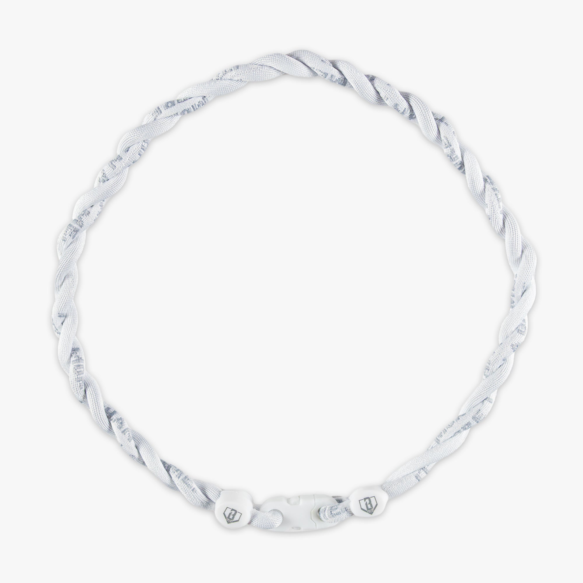 Silver necklace with marbled pattern on a white background