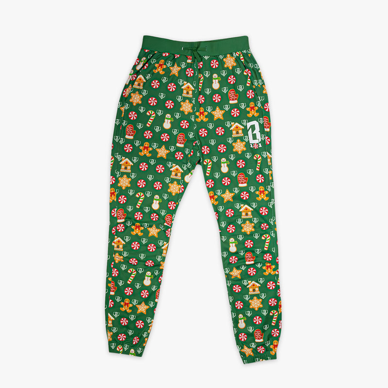 Youth pants with "Holiday Home Plate Pajama Pants" design - front view