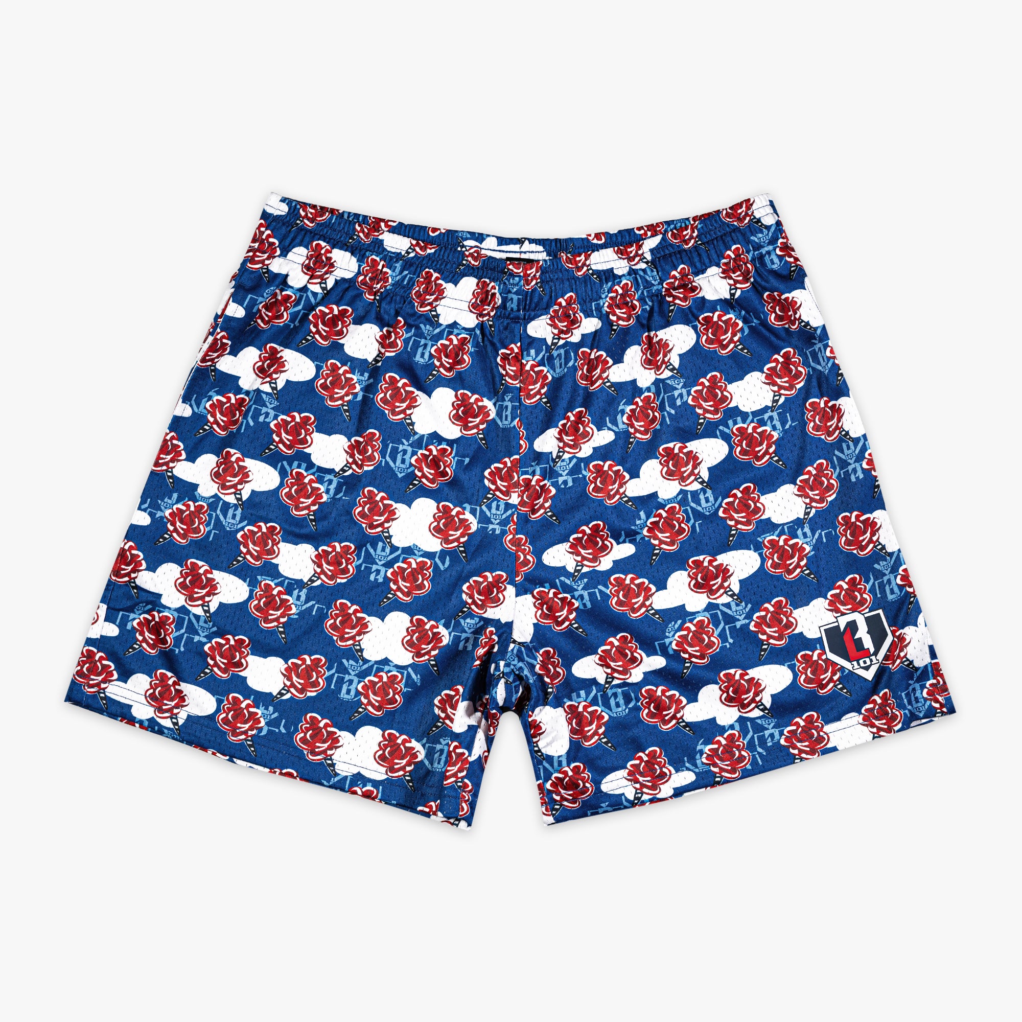 Red, white & blue Home Run Sugar USA youth shorts — front view