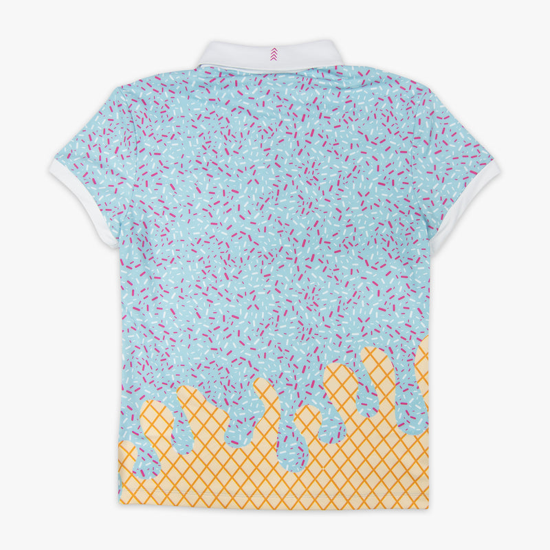Blue Ice Cream Two-Tone Cotton Candy youth polo — back view