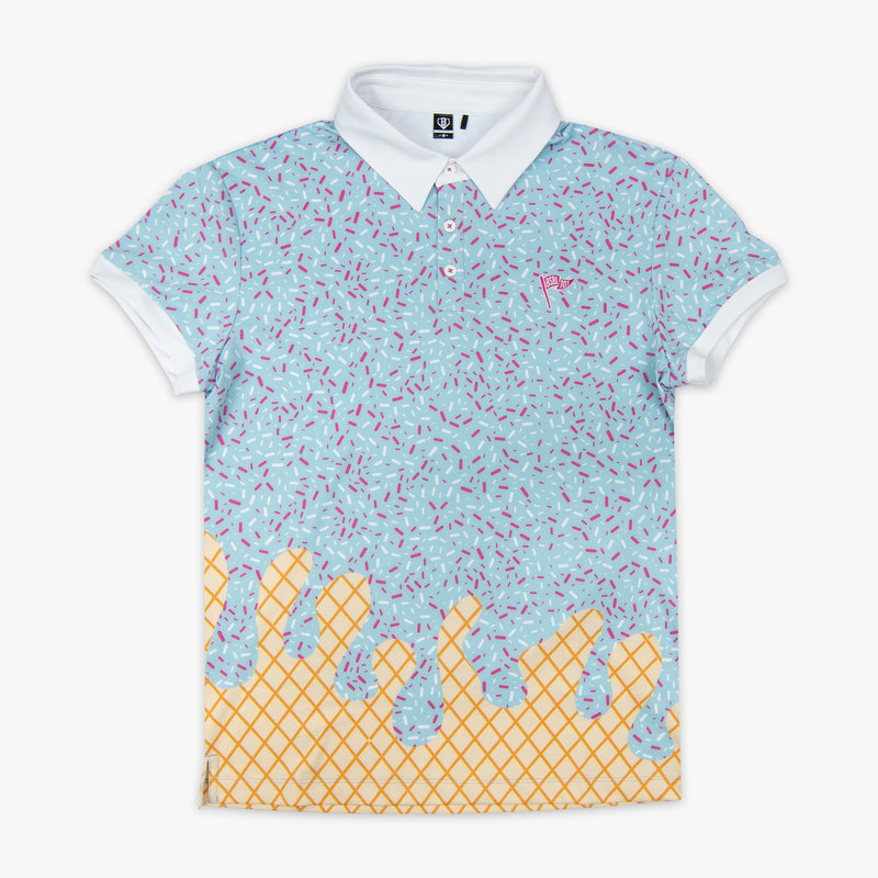 Blue Ice Cream Two-Tone Cotton Candy youth polo — front view
