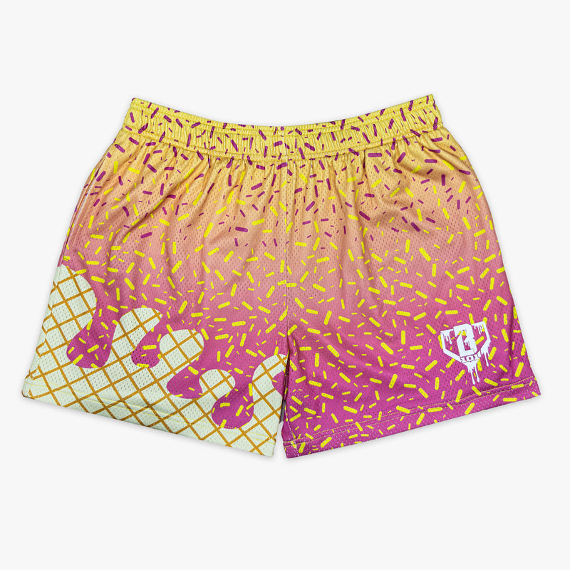 Pink Ice Cream Strawberry Banana youth shorts — front view