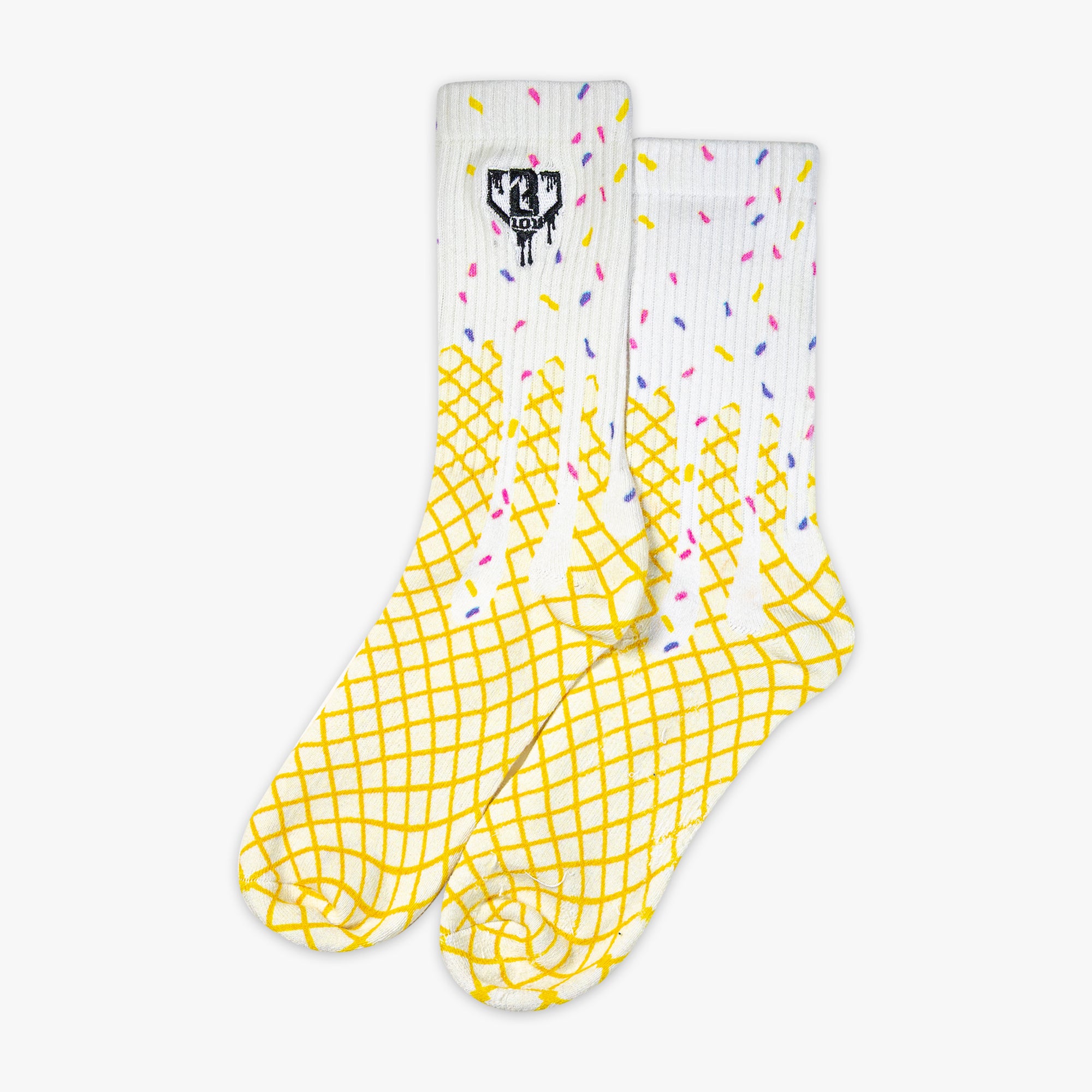 Adult model wearing 3 with "Ice Cream Socks 3-Pack" design