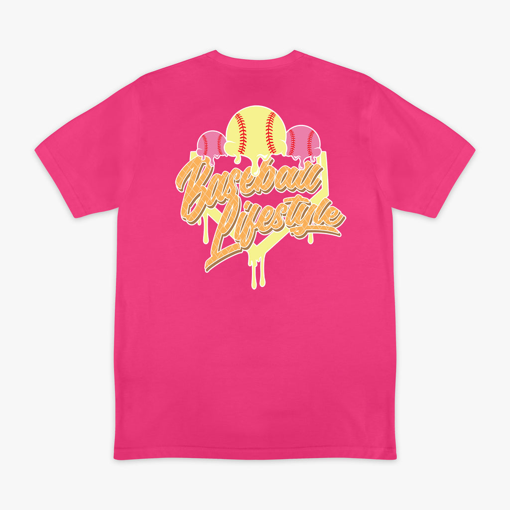 Pink Ice Cream Strawberry Banana graphic tee — back view