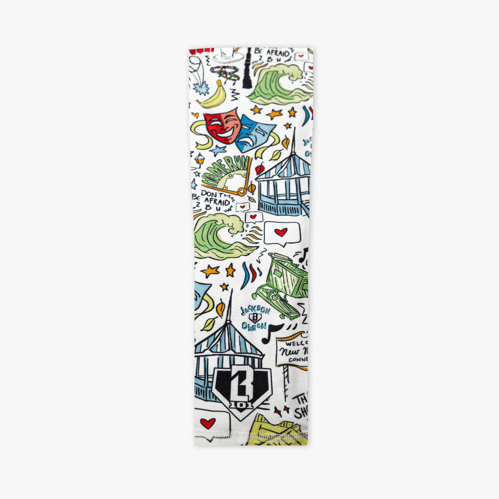 White arm sleeve with colorful designs and BL101 logo