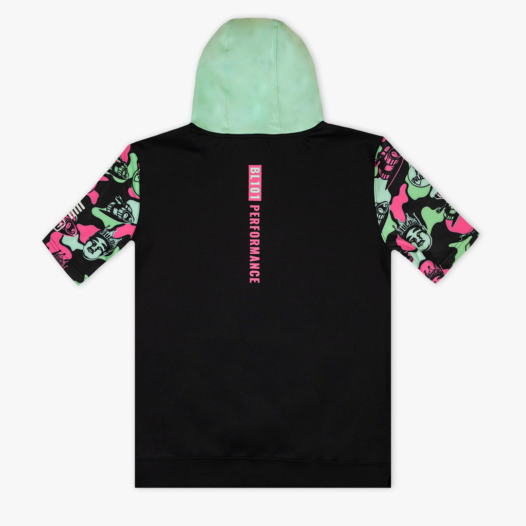 Black youth short sleeve hoodie with "King Of JUCO BSBL-SZN V3" design — back view