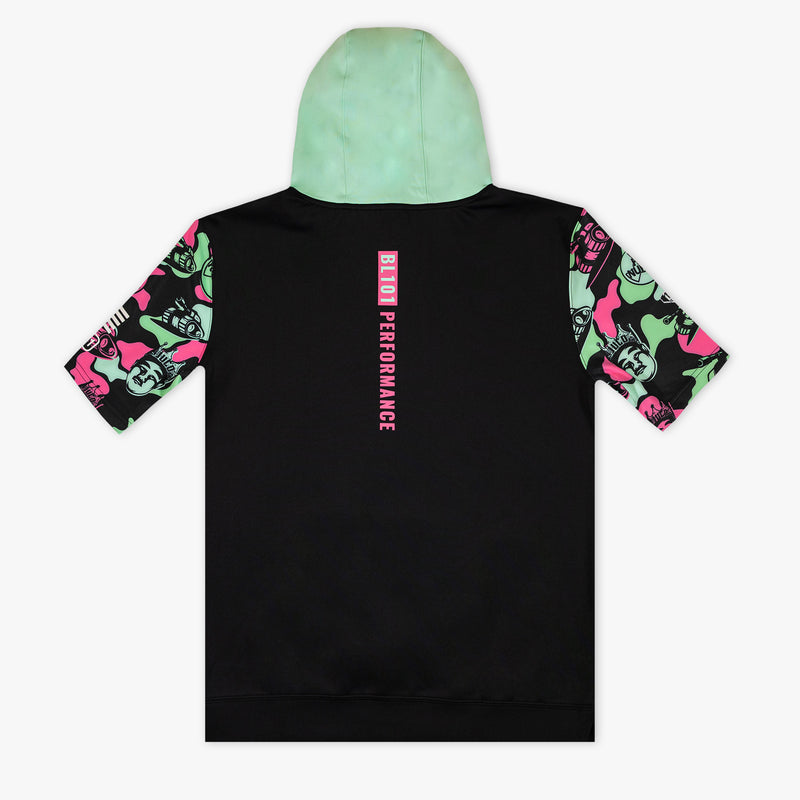 Black youth short sleeve hoodie with "King Of JUCO BSBL-SZN V3" design — back view