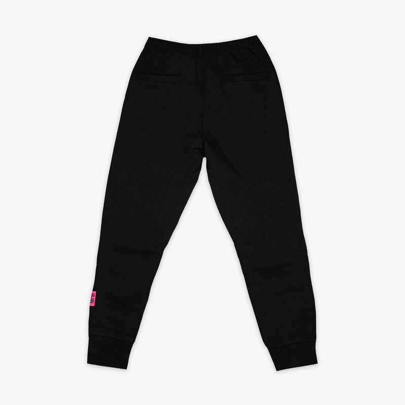 Black relaxed fit joggers with "King Of JUCO Diamond" design — back view