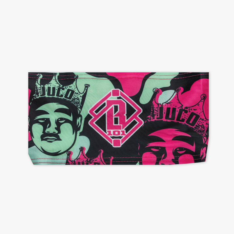 Black headband with "King of JUCO" design — product view