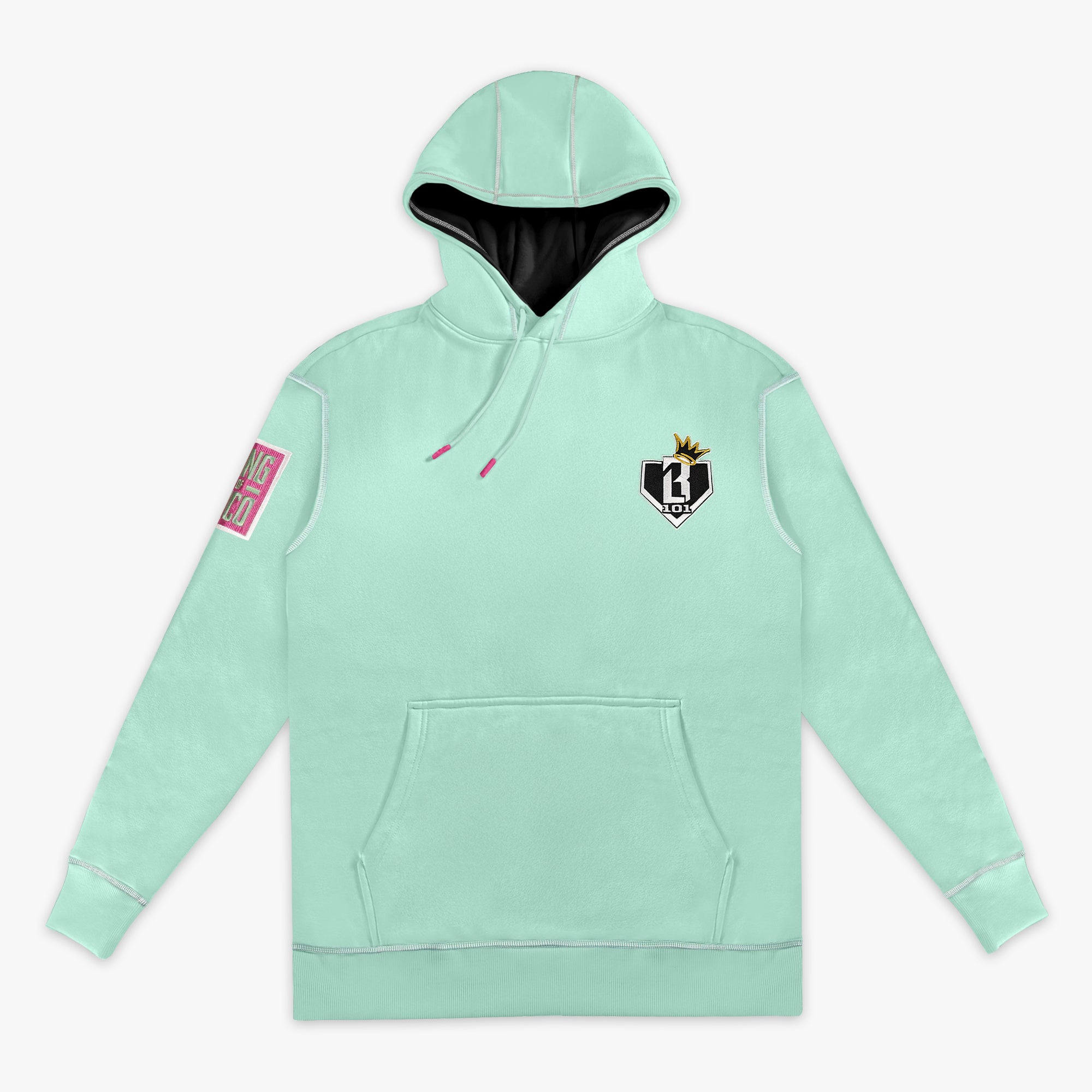 Teal hoodie with "King Of JUCO" design — front view