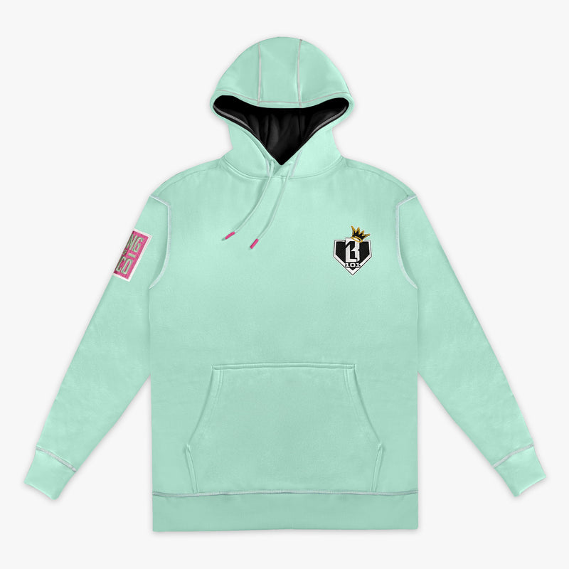Teal hoodie with "King Of JUCO" design — front view