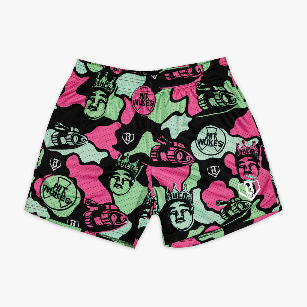 Black shorts with "King Of JUCO" design — front view
