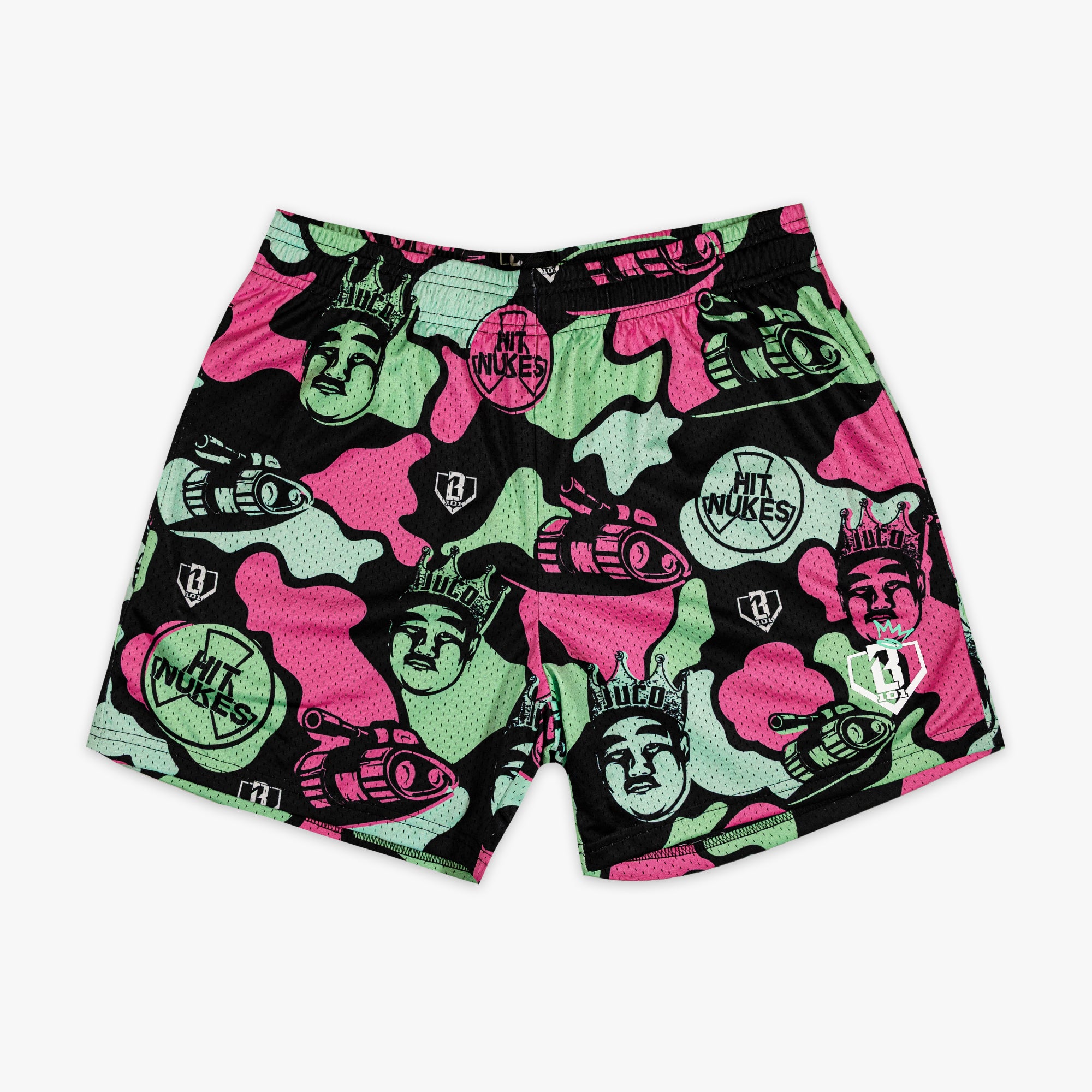Black shorts with "King Of JUCO" design — front view